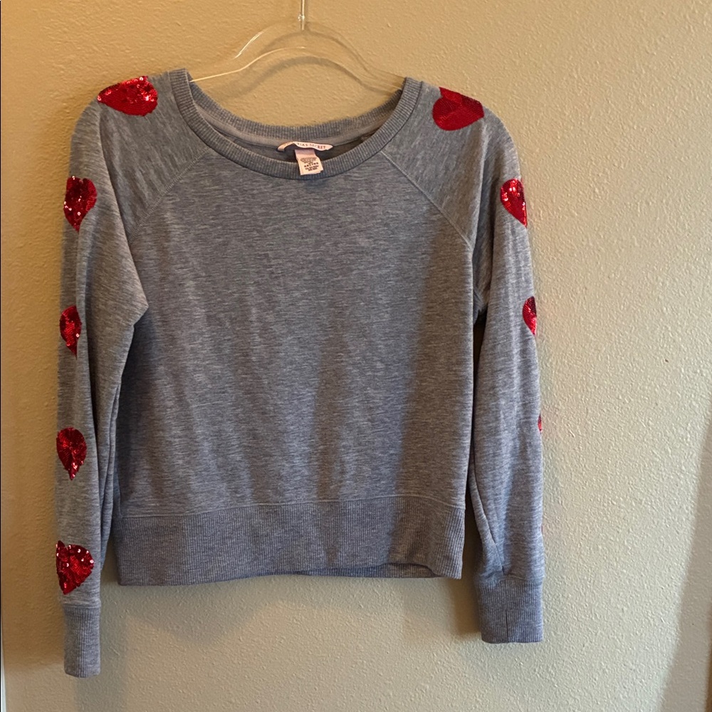 Victoria's Secret Gray Long Sleeve Top with Red Heart Accents